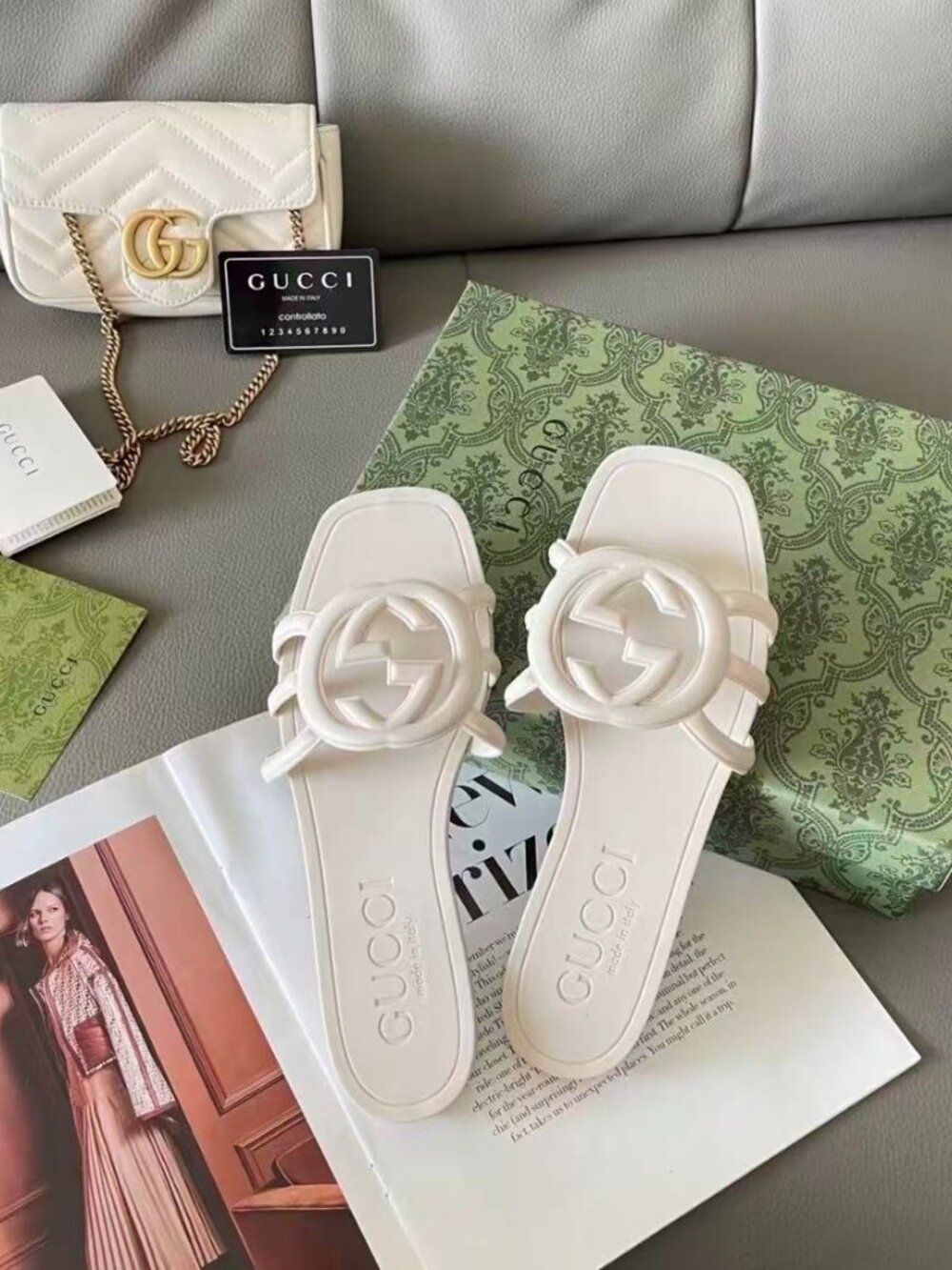 Gucci Black Rubber Slides – Size 39, with Box
